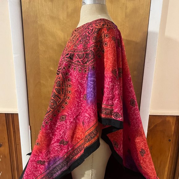 Good Times Womens Pink Orange Purple & Black Paisley Print Tunic Poncho One Size - Picture 4 of 6